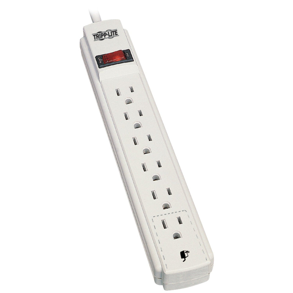 TRIPP LITE PS615 front view showing six outlets and illuminated switch for easy control