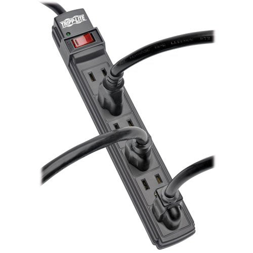 Tripp Lite PS66B 6ft cord and NEMA 5-15P plug detail showing flexible placement benefit