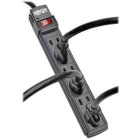 Tripp Lite PS66B 6ft cord and NEMA 5-15P plug detail showing flexible placement benefit