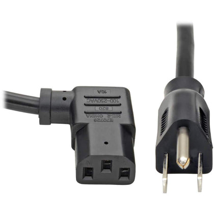 TRIPP LITE right-angle C13 front connector showing space-saving benefit