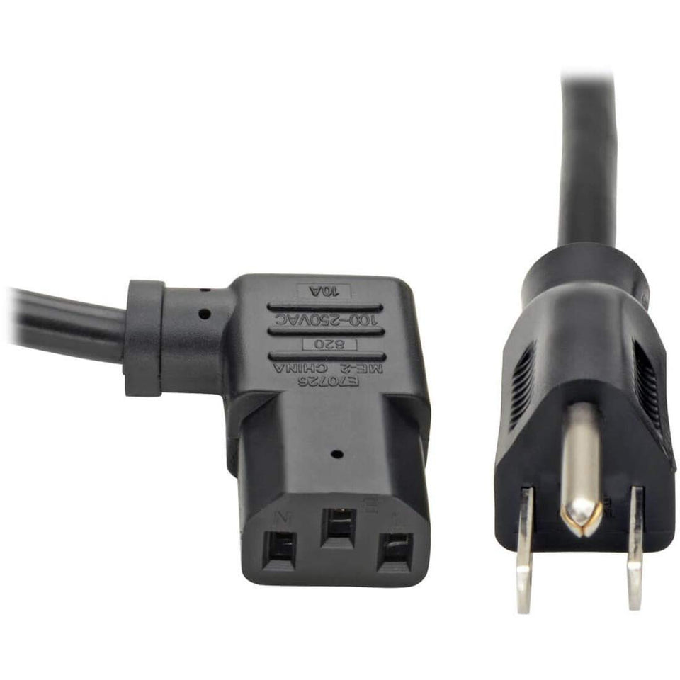 TRIPP LITE right-angle C13 front connector showing space-saving benefit