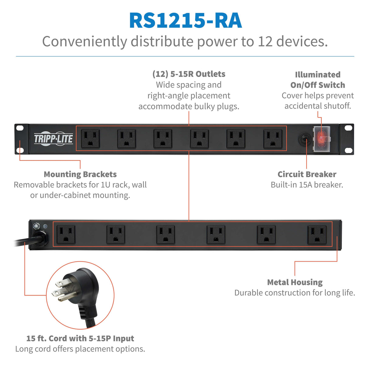 TRIPP LITE RS-1215-RA rear outlets for organized power behind equipment