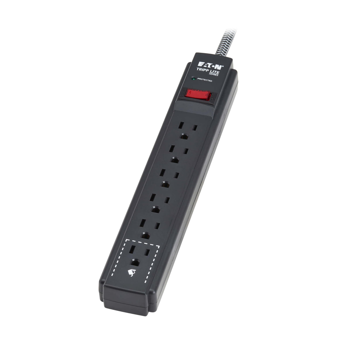 TRIPP LITE next to laptop and lamp to show scale and outlet spacing