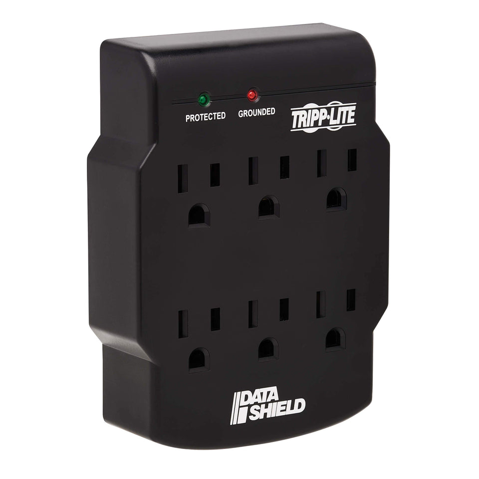 TRIPP LITE SK6-0B six-outlet surge protector safeguards electronics from power spikes