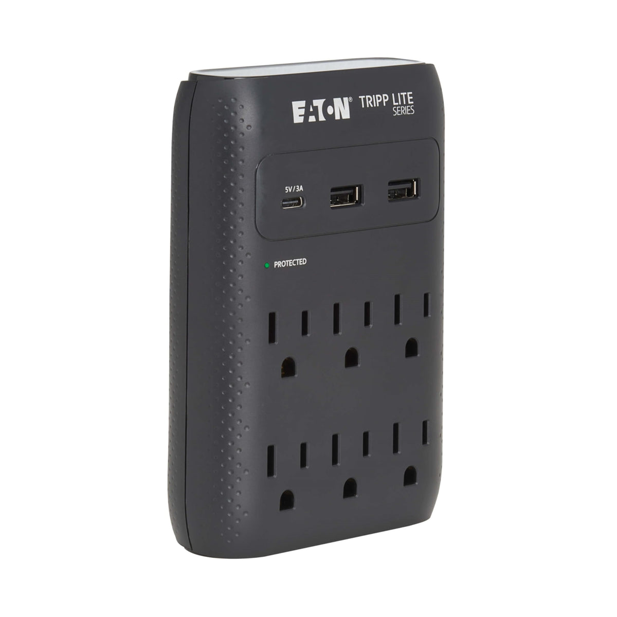 TRIPP LITE SK60CB front view shows six outlets and USB ports for organized workspace