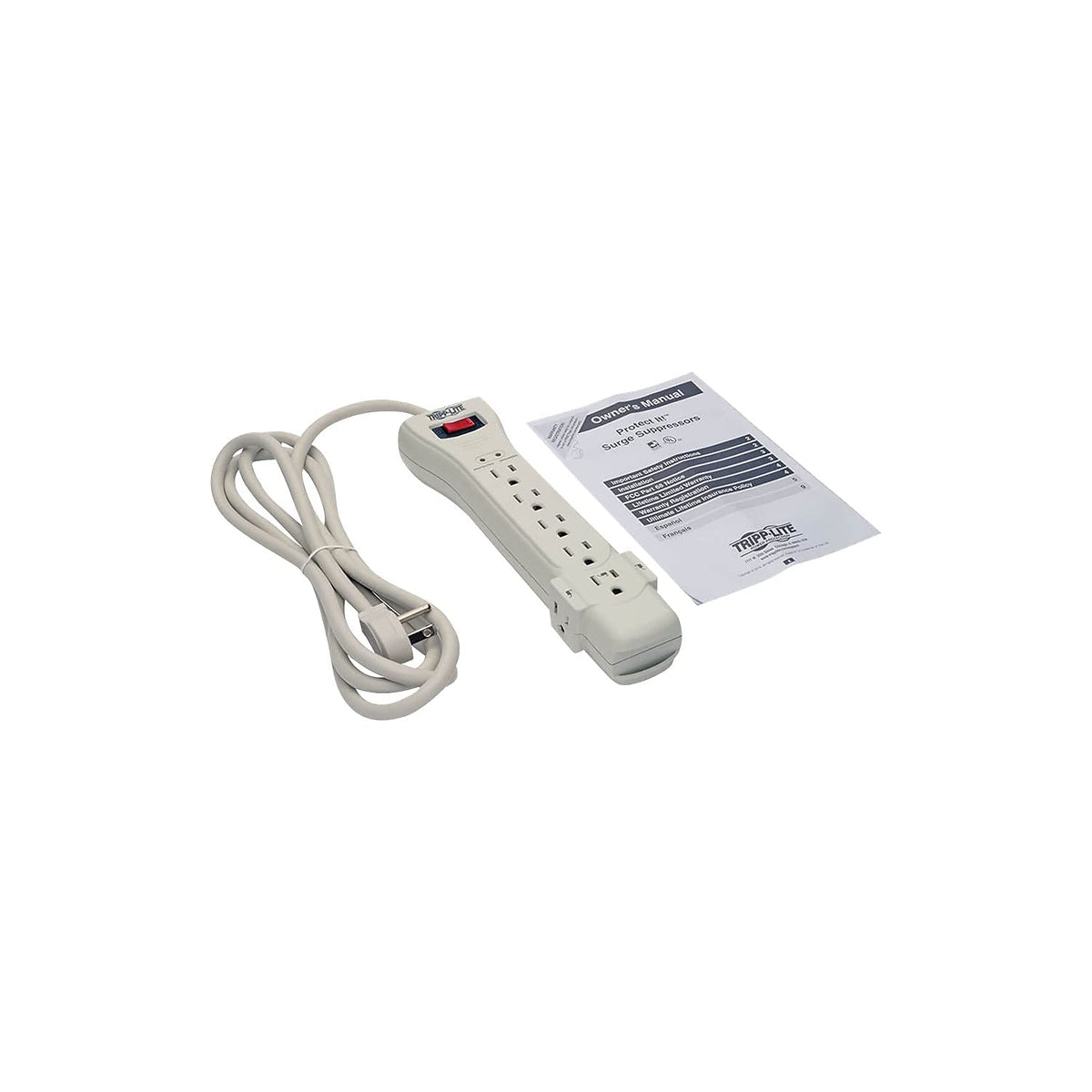 TRIPP LITE surge protector powering living room devices for tidy setup benefit