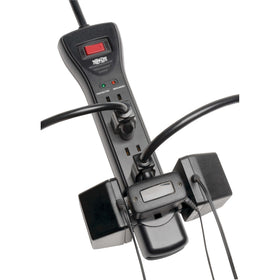 TRIPP LITE flat right-angle plug and 7ft cord keeping furniture flush against wall benefit