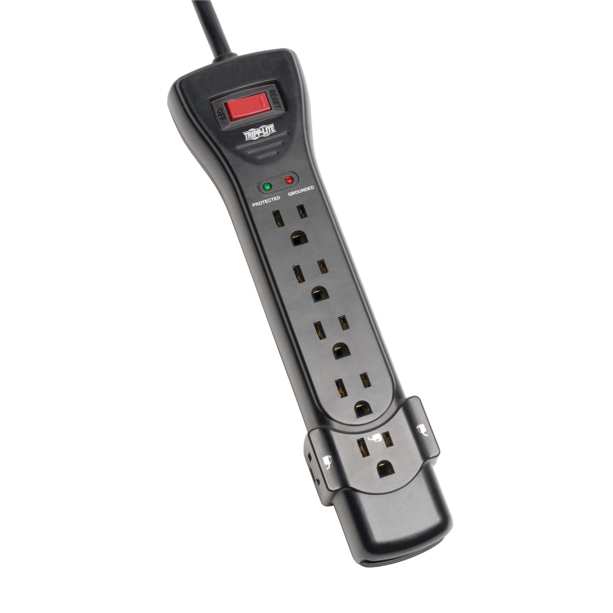 TRIPP LITE front view of SUPER7B showing seven outlets and slim housing for safe protection