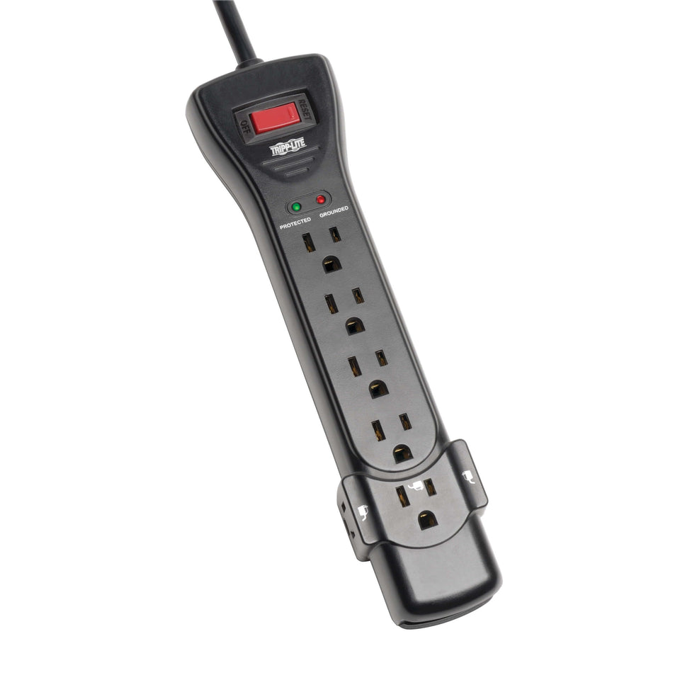 TRIPP LITE front view of SUPER7B showing seven outlets and slim housing for safe protection