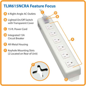 TRIPP LITE illuminated switch and 15ft cord close-up showing easy power control and reach