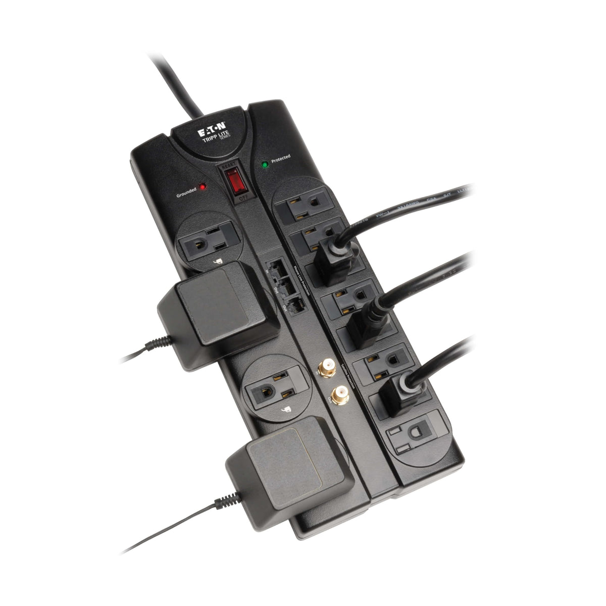 TRIPP LITE TLP1208SAT 8ft flat plug saves space under furniture.