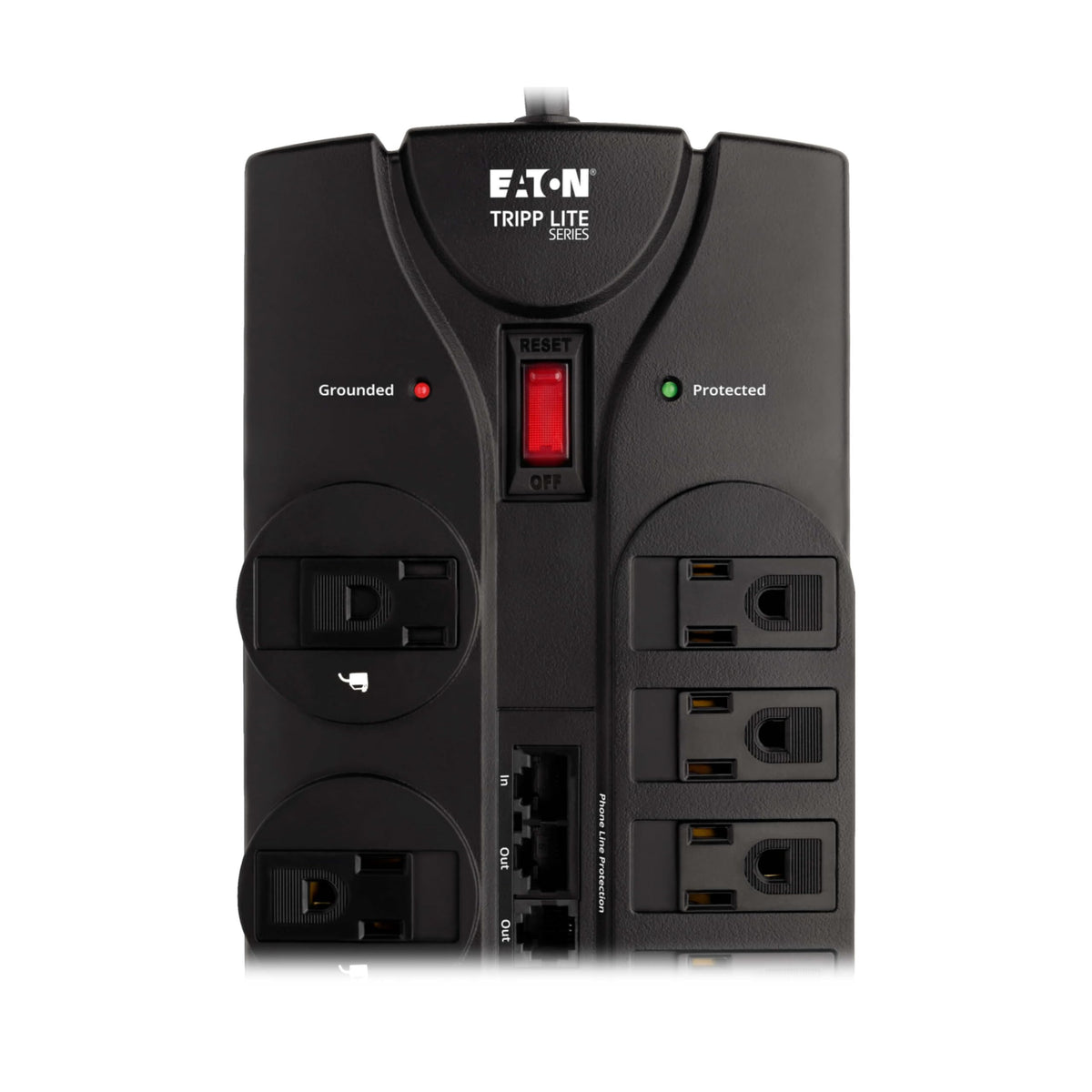 TRIPP LITE TLP1208SAT includes RJ11, RJ45, and coax cables for quick setup.