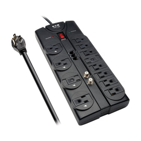 TRIPP LITE front view showing 12 outlets and sleek housing for organized protection