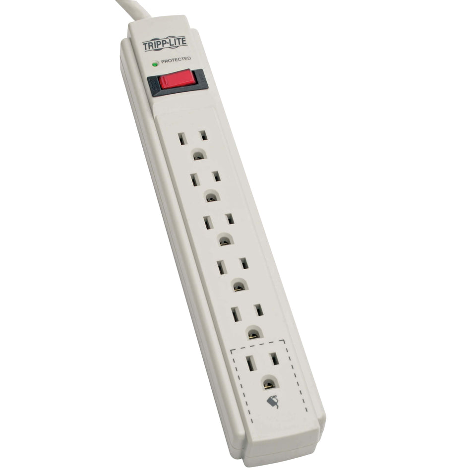 TRIPP LITE TLP604 surge protector front view with six outlets for desk protection