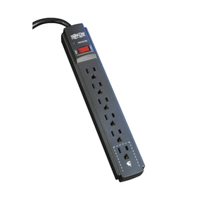 TRIPP LITE TLP606B surge protector with six outlets for organized power delivery.