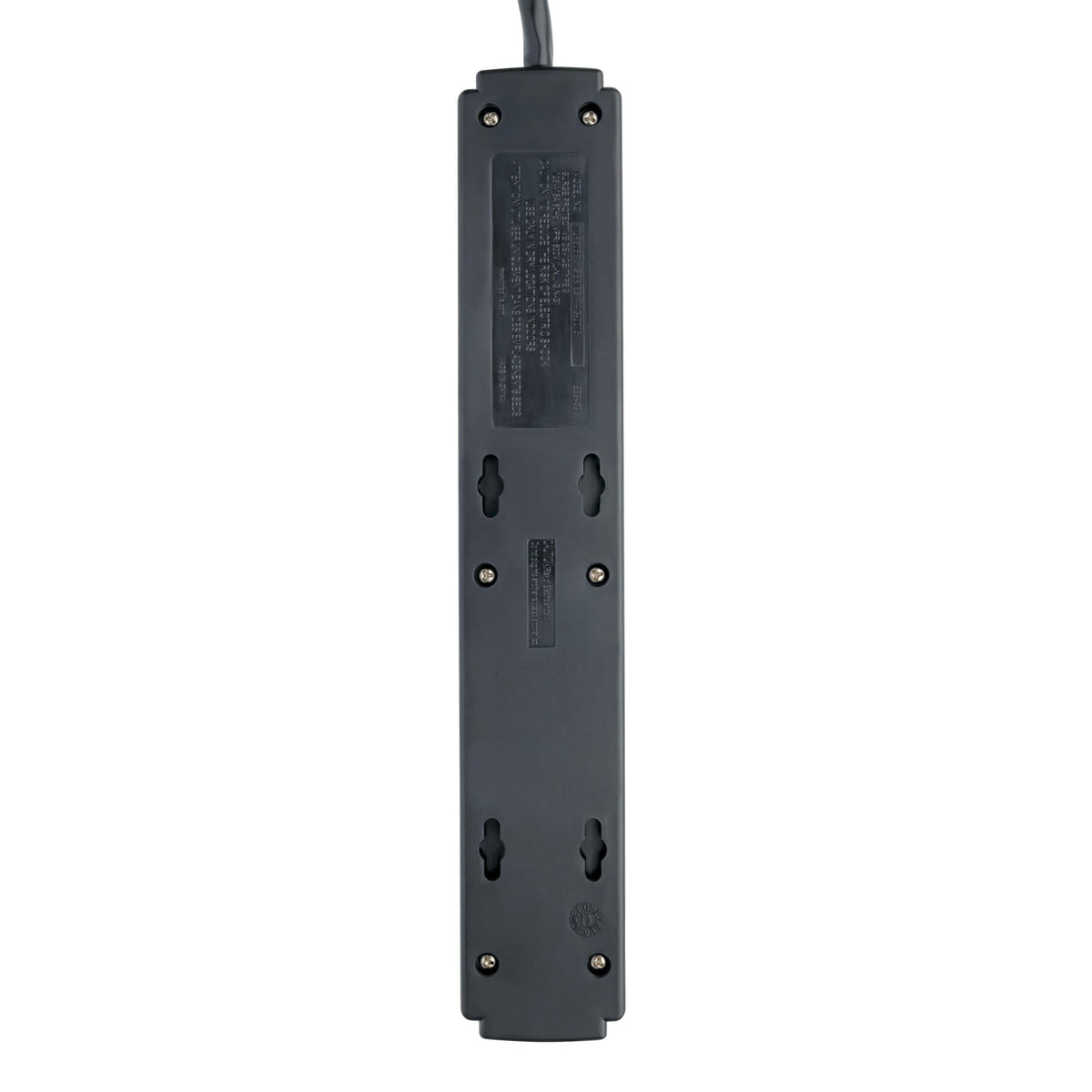 TRIPP LITE TLP606B mounting slots for wall or desk installation.