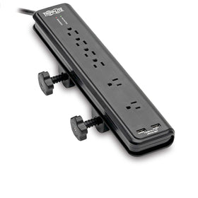 Tripp Lite front view showing six outlets and matte-black housing for organized power