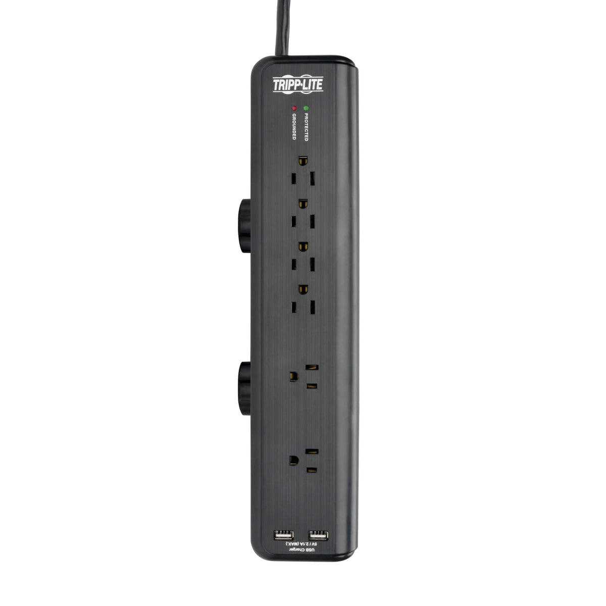 Tripp Lite in a home office scene protecting computer and charging mobile devices