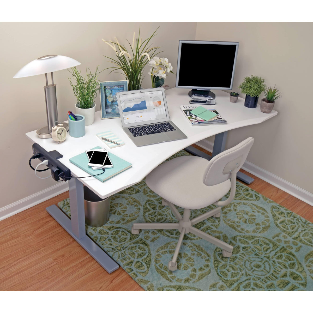 Tripp Lite mounted on desk demonstrating tidy elevated power accessibility