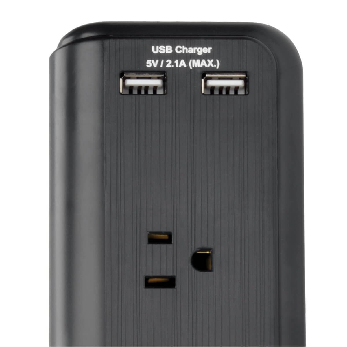 Tripp Lite USB port close-up showing dual USB charging for phones and tablets