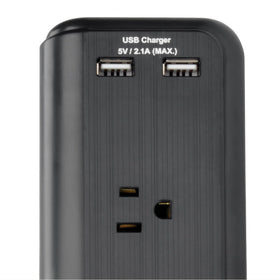 Tripp Lite USB port close-up showing dual USB charging for phones and tablets