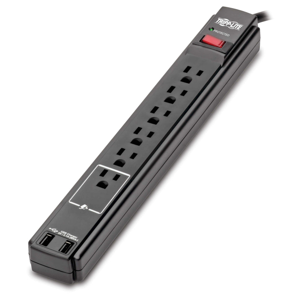 TRIPP LITE front view showing six outlets and overall layout for organized power