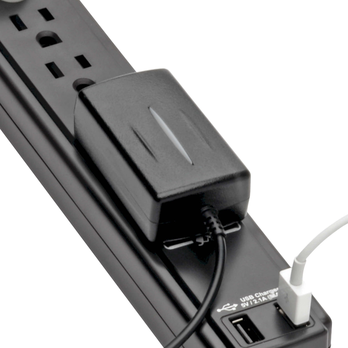 TRIPP LITE close-up of side outlets including bulky-transformer friendly socket