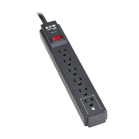TRIPP LITE TLP63B front view showing six outlets with surge protection for electronics