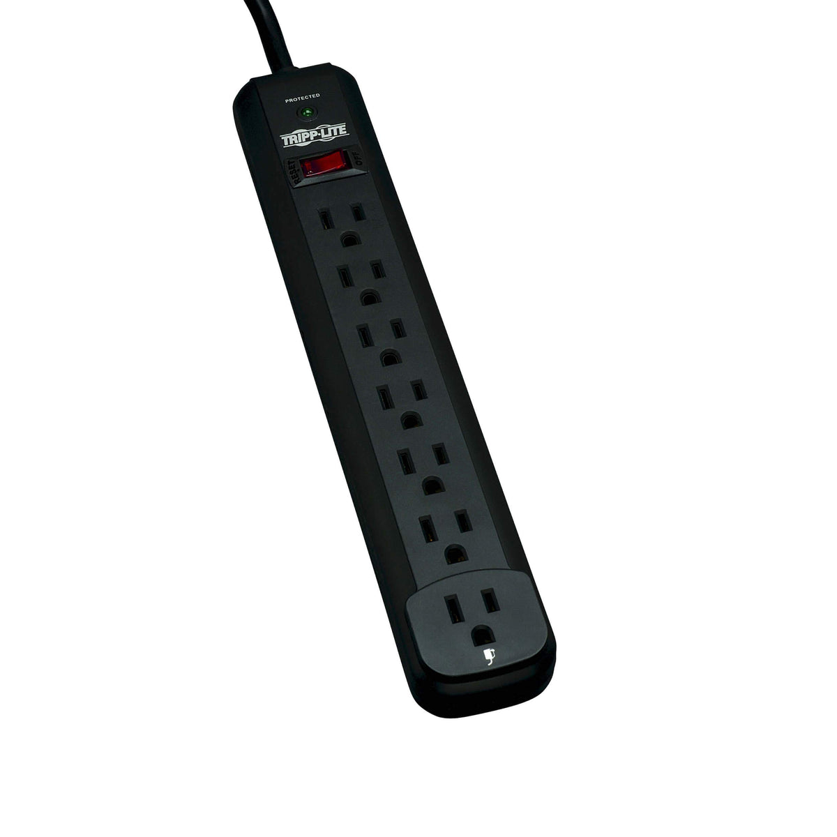 TRIPP LITE TLP712B seven-outlet surge protector with 12 ft cord providing flexible reach for a busy home office.