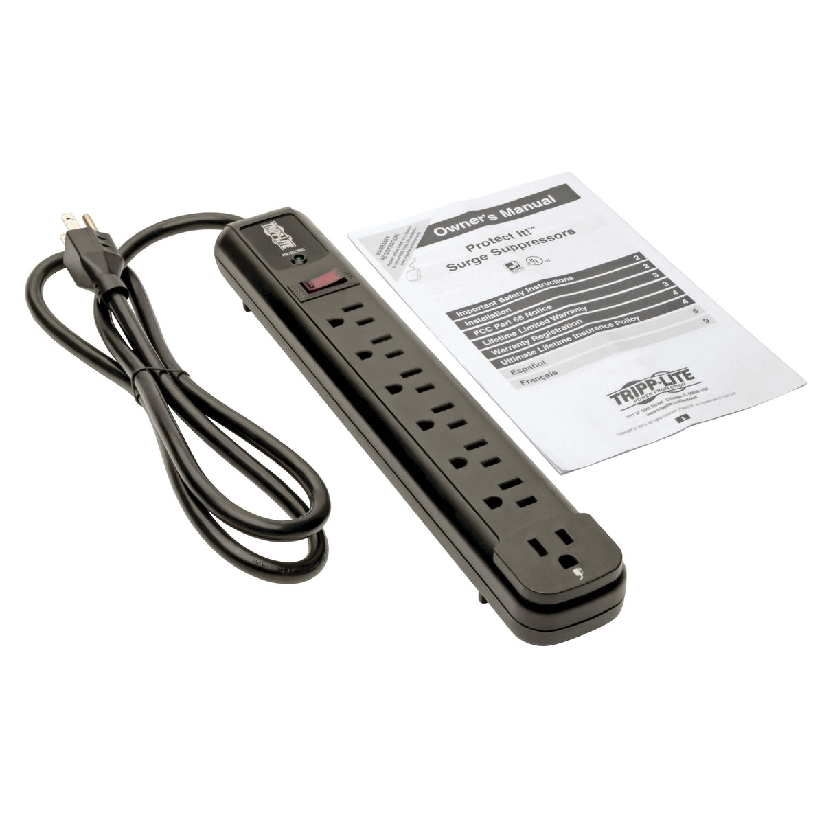 TRIPP LITE TLP74RB diagnostic LED shows surge protection status at a glance