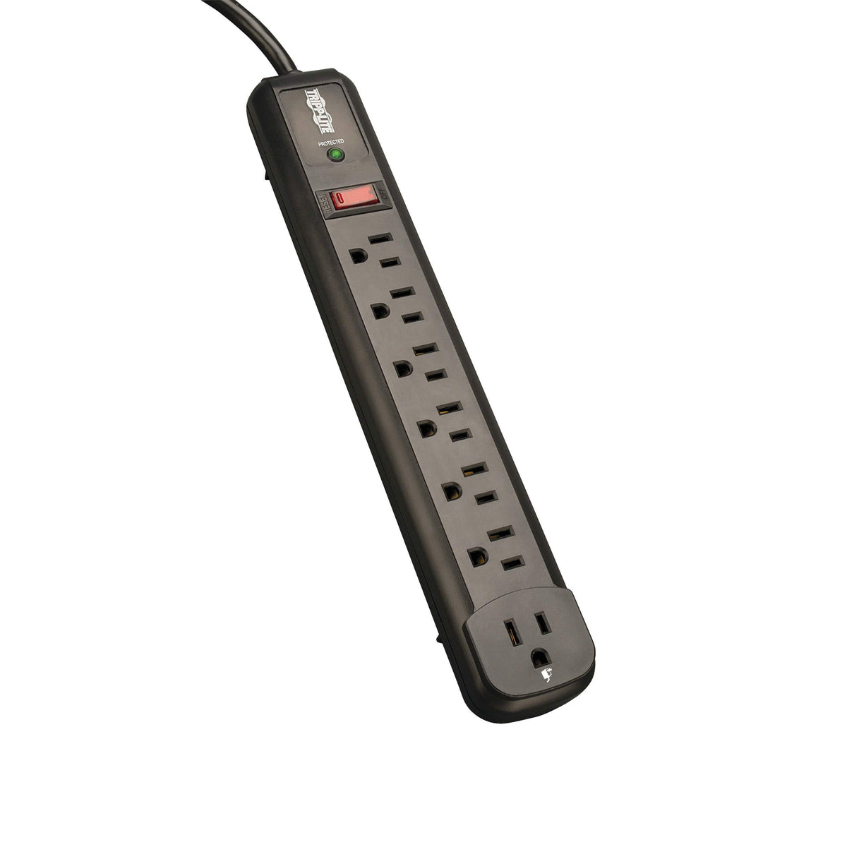 TRIPP LITE TLP74RB seven outlets right-angle design keeps cables tidy and accessible