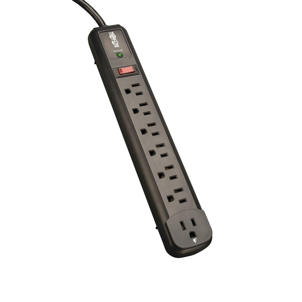 TRIPP LITE TLP74RB seven outlets right-angle design keeps cables tidy and accessible