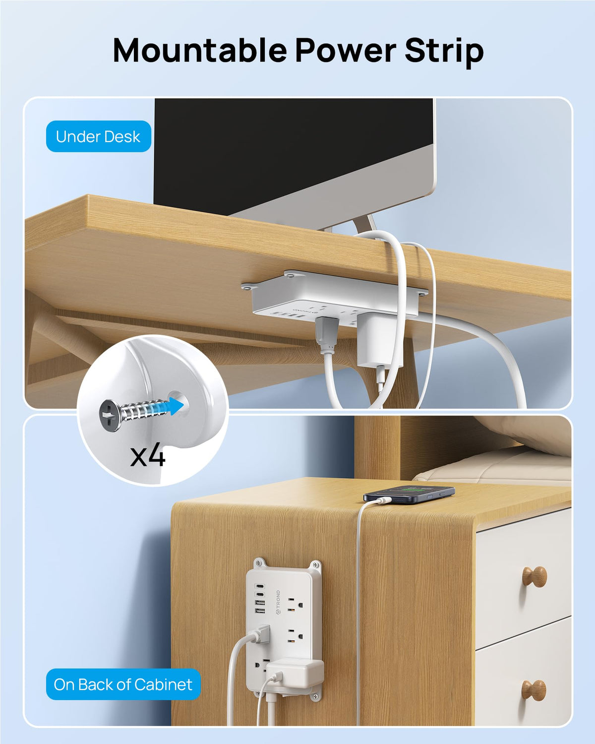 TROND full 10ft cord laid out to show extended reach and flexible placement