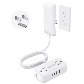 TROND 10ft flat extension cord with ultra-thin outlet cover conceals plugs for clutter-free walls.