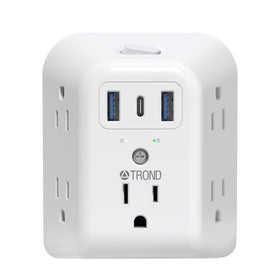 TROND 3-to-2 prong adapter with five outlets and three USB ports for simultaneous charging