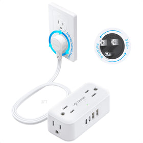 TROND 360° rotating flat plug for space-saving wall outlet arrangement.