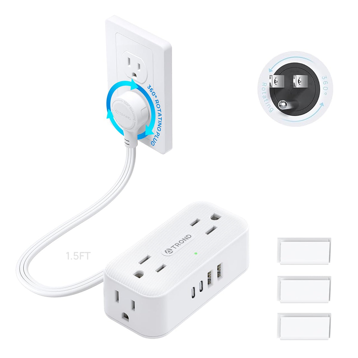 TROND 360° rotating flat plug enables accessible outlets from any direction