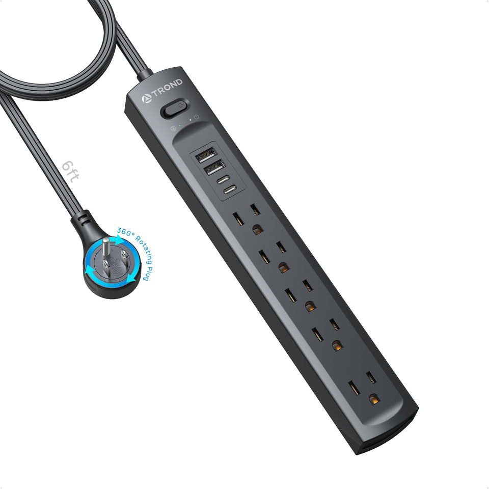 TROND 360° rotating plug enables behind-furniture placement for flexible setup.