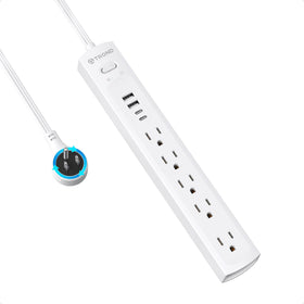 TROND 360° rotating plug surge protector for flexible placement behind furniture.