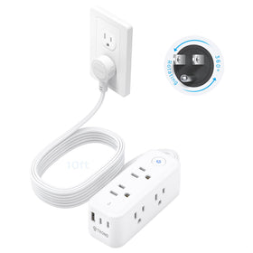 TROND Power Strip with 360° rotating plug demonstrates space-saving flexibility for tight outlets.