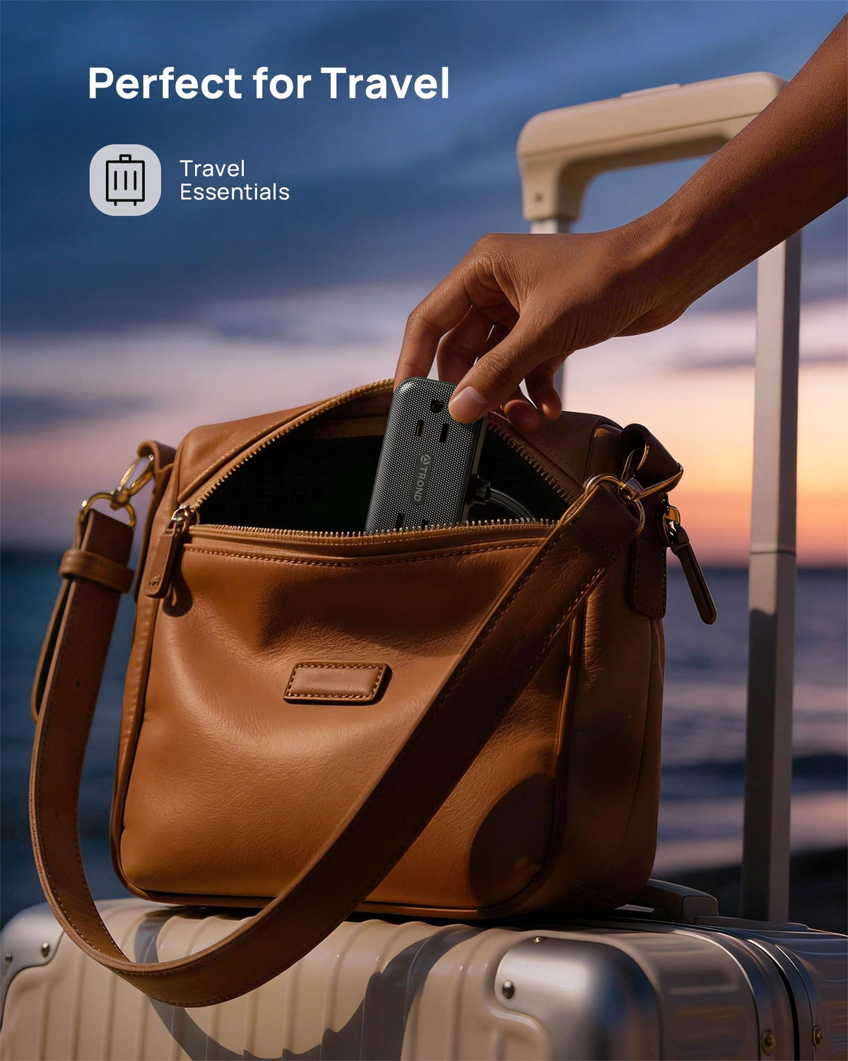 TROND 45-degree flat plug fits behind furniture without blocking outlets.
