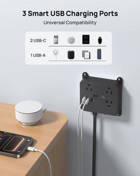 TROND 45-degree right-angle plug fits tight spaces behind furniture