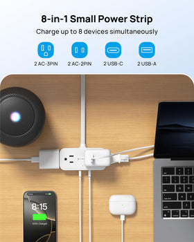 TROND 8-in-1 power strip with ports keeps desk charging organized.