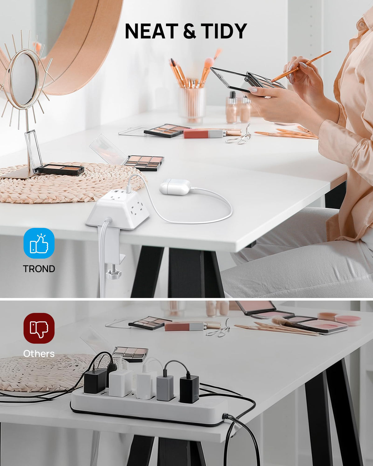 TROND on bedside table offering accessible charging and neat cables