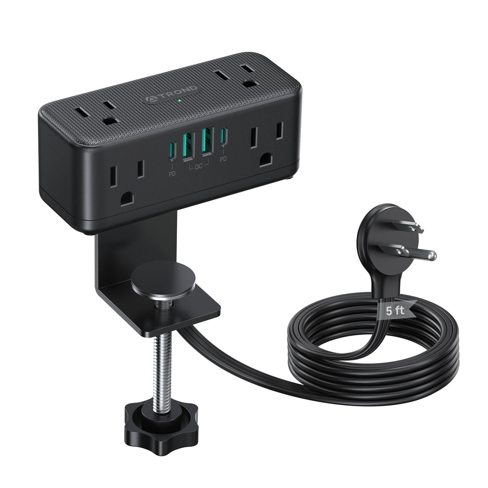 TROND front view showing six outlets and four USB ports for convenient access