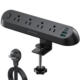 TROND clamp power strip front view showing accessible outlets and USB ports