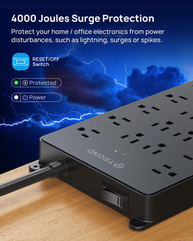 TROND close-up of widely spaced AC outlets, shows room for large adapters and accessibility