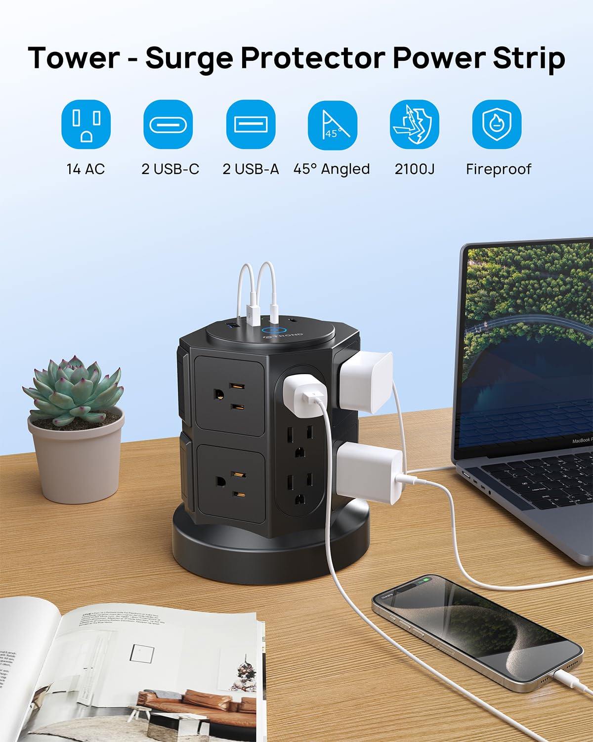 TROND close-up of USB-C and USB-A ports for fast convenient charging
