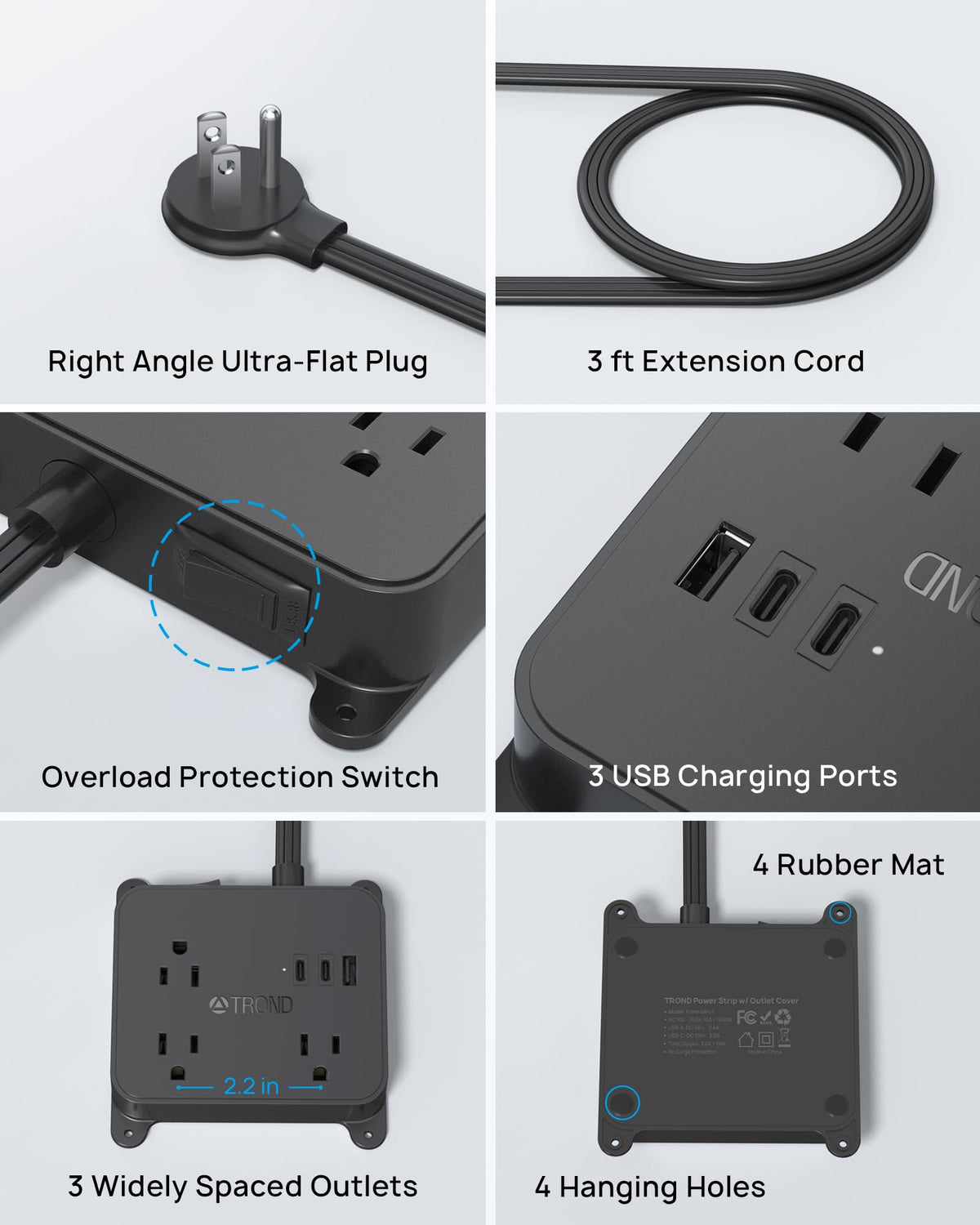 TROND compact, travel-friendly power strip for cabins or trips