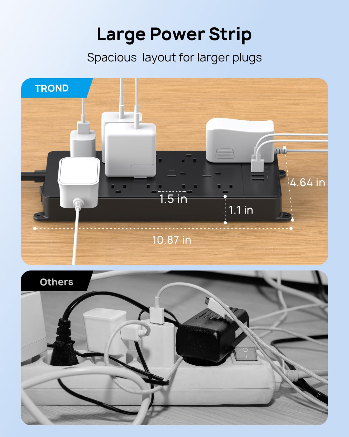 TROND long 10ft cord displayed for flexible placement and reach